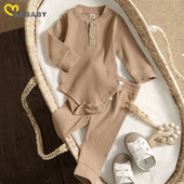 Ma&Baby 0-24M Νεογέννητο Πλεκτό Βρεφικό Βρεφικό Σετ Κοριτσάκι με μακρυμάνικο κουμπιά Παντελόνι Ρούχα Φθινοπωρινή άνοιξη Βρεφικά ρούχα