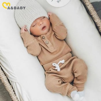 Ma&Baby 0-24M Новородени плетени комплекти дрехи за момчета и момичета Комплект дрехи с дълги ръкави, копчета, гащички, панталони Есен Пролет Бебешко облекло