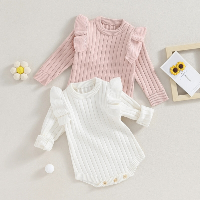 ma&baby 0-18M csecsemő újszülött baba lány kötött fodros hosszú ujjú jumpsuit meleg ősz téli kisgyermek ruházat