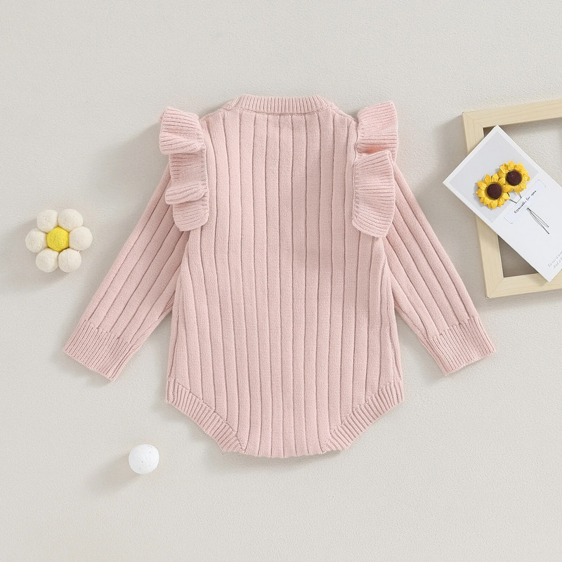 ma&baby 0-18M csecsemő újszülött baba lány kötött fodros hosszú ujjú jumpsuit meleg ősz téli kisgyermek ruházat