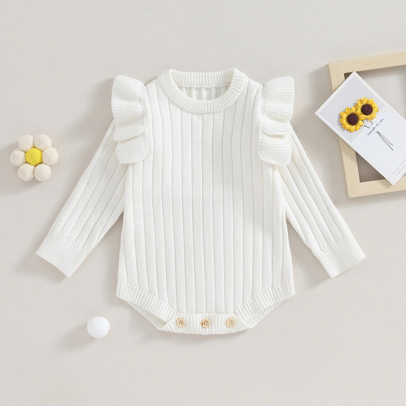 ma&baby 0-18M csecsemő újszülött baba lány kötött fodros hosszú ujjú jumpsuit meleg ősz téli kisgyermek ruházat