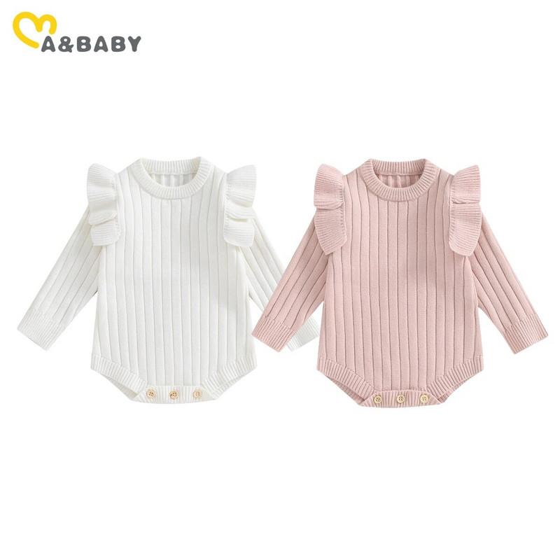 ma&baby 0-18M csecsemő újszülött baba lány kötött fodros hosszú ujjú jumpsuit meleg ősz téli kisgyermek ruházat