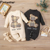 Prowow 0-18M Baby Rompers For Girl Αγόρια Cartoon καρό αρκουδάκι Jumpsuit Χειμερινό κορμάκι για βρέφη Ρούχα για νεογέννητα