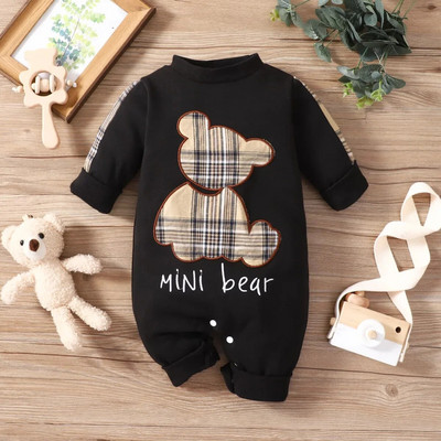 Prowow 0-18M Baby Rompers For Girl Αγόρια Cartoon καρό αρκουδάκι Jumpsuit Χειμερινό κορμάκι για βρέφη Ρούχα για νεογέννητα