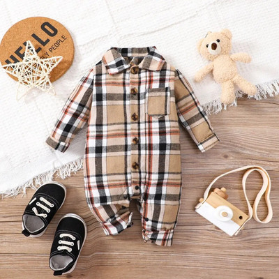 Prowow 0-18M Baby Rompers For Girl Αγόρια Cartoon καρό αρκουδάκι Jumpsuit Χειμερινό κορμάκι για βρέφη Ρούχα για νεογέννητα
