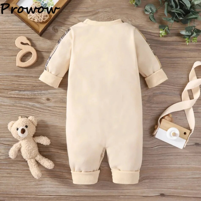 Prowow 0-18M Babanadrág lányoknak Fiúknak Rajzfilm Kockás Medve Jumpsuit Téli Body Csecsemők Ruhák Újszülötteknek