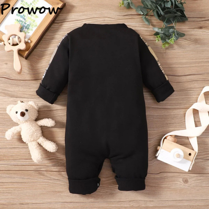 Prowow 0-18M Babanadrág lányoknak Fiúknak Rajzfilm Kockás Medve Jumpsuit Téli Body Csecsemők Ruhák Újszülötteknek