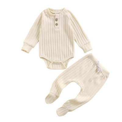 Ma&Baby 0-18M Νεογέννητο Βρέφος Βρέφος Κοριτσάκι Σετ ρούχων με μαλακά κουμπιά μακρύ μανίκι Romper Footies Παντελόνια Φθινοπωρινά ρούχα Spirng