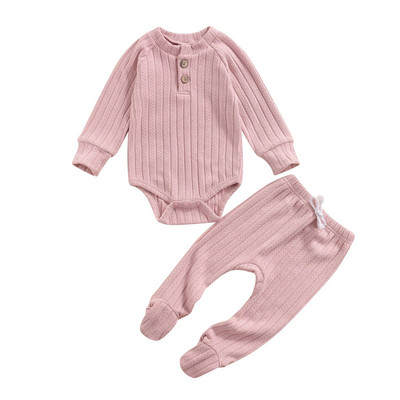 Ma&Baby 0-18M Νεογέννητο Βρέφος Βρέφος Κοριτσάκι Σετ ρούχων με μαλακά κουμπιά μακρύ μανίκι Romper Footies Παντελόνια Φθινοπωρινά ρούχα Spirng