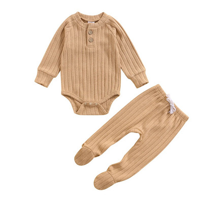 Ma&Baby 0-18M Νεογέννητο Βρέφος Βρέφος Κοριτσάκι Σετ ρούχων με μαλακά κουμπιά μακρύ μανίκι Romper Footies Παντελόνια Φθινοπωρινά ρούχα Spirng