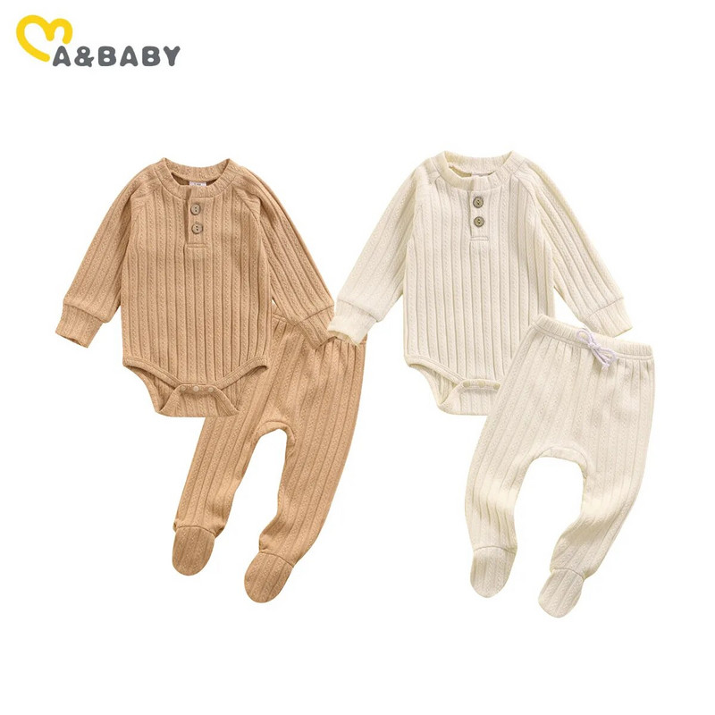Ma&Baby 0-18M újszülött kisbaba fiú lány ruhakészlet puha gombos hosszú ujjú nadrág lábbeli nadrág őszi tavaszi ruhák