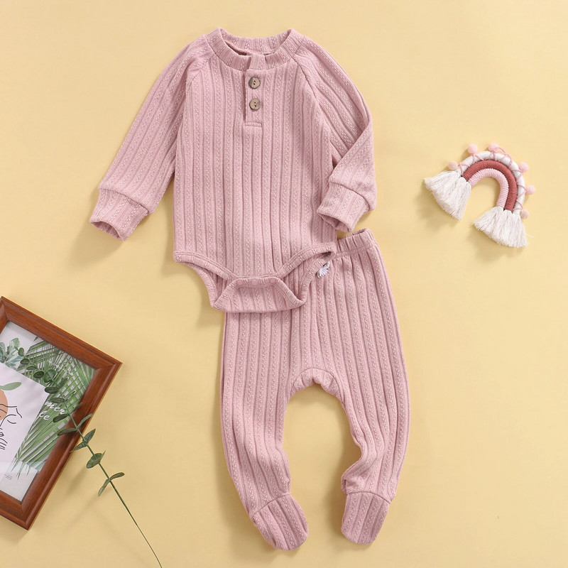 Ma&Baby 0-18M újszülött kisbaba fiú lány ruhakészlet puha gombos hosszú ujjú nadrág lábbeli nadrág őszi tavaszi ruhák