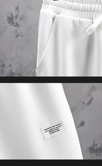 2023 Пролет Есен Мъжки комплект Едноцветен вафлен плат Спортен комплект Суичър с дълъг ръкав и панталон Ежедневен комплект от 2 бр. Мъжко облекло