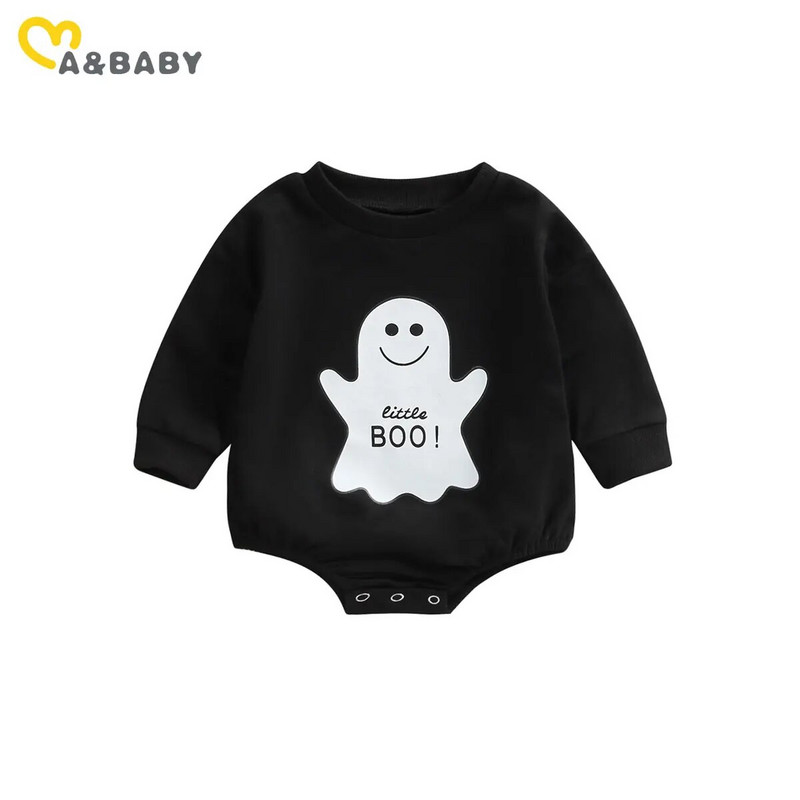 Ma&Baby 0-18M Halloween Baby Romper Újszülött csecsemő fiú lány Ghost Print Jumpsuit jelmez hosszú ujjú játszóruha ruházat
