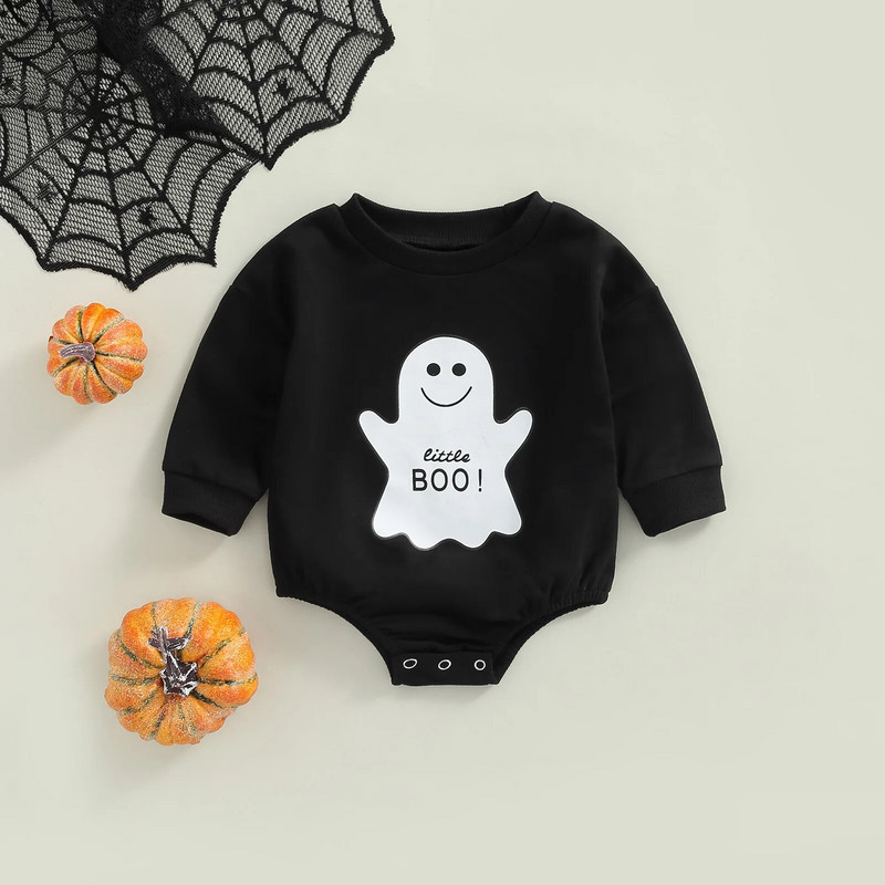 Ma&Baby 0-18M Halloween Baby Romper Újszülött csecsemő fiú lány Ghost Print Jumpsuit jelmez hosszú ujjú játszóruha ruházat