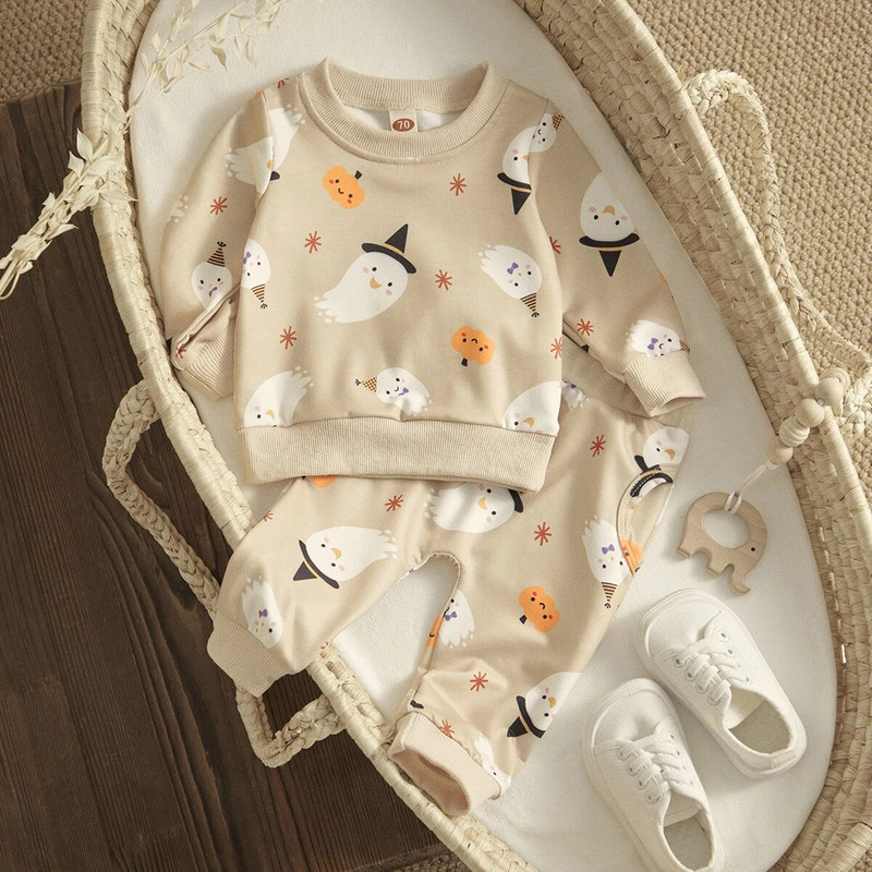 ma&baby 0-2Y Halloween Kisgyermek Csecsemő Gyerek Baba Fiú Lány Ruha Szettek Tök Szellem hosszú ujjú felsők Nadrág Ruhák Jelmezek