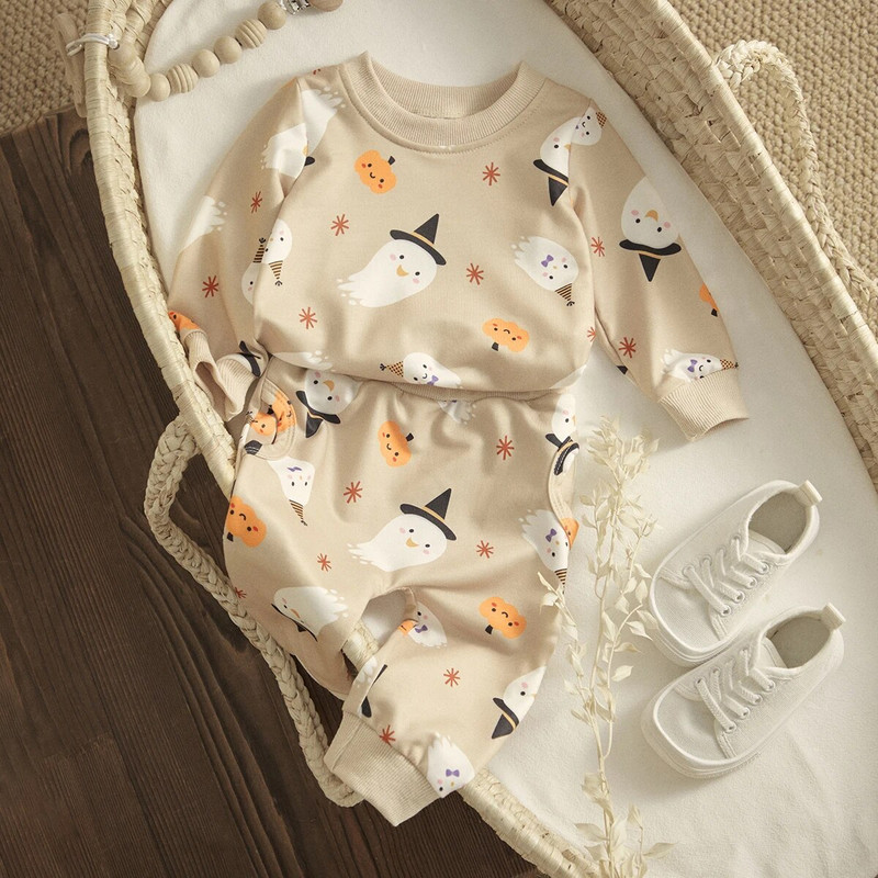 ma&baby 0-2Y Halloween Kisgyermek Csecsemő Gyerek Baba Fiú Lány Ruha Szettek Tök Szellem hosszú ujjú felsők Nadrág Ruhák Jelmezek