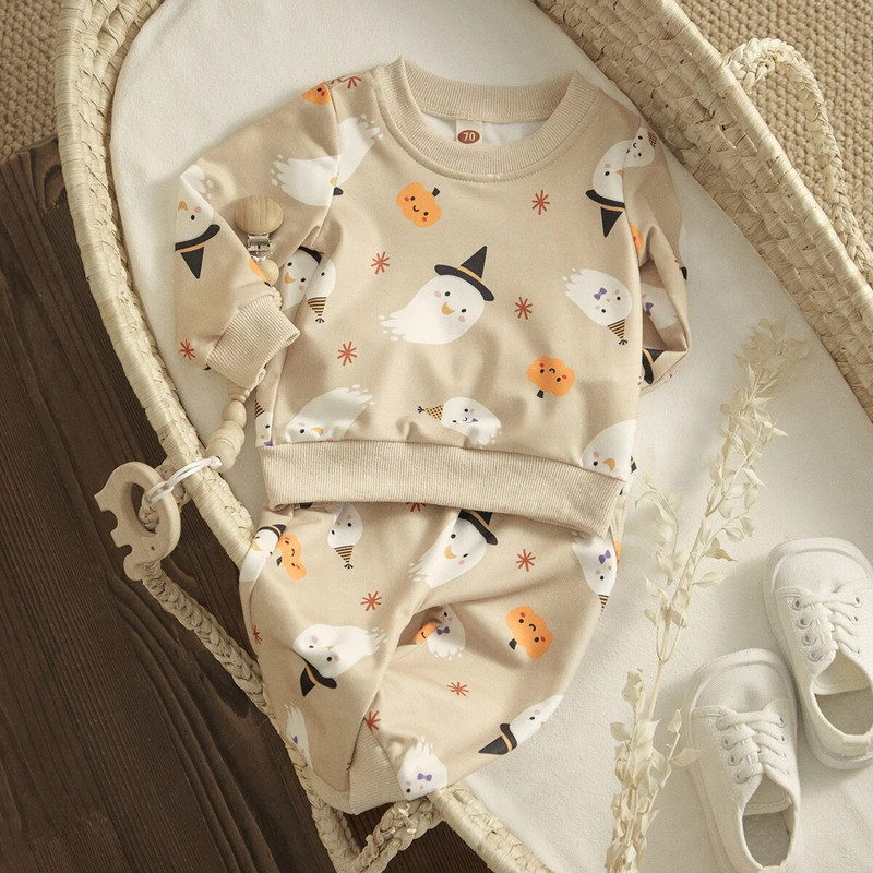 ma&baby 0-2Y Halloween Kisgyermek Csecsemő Gyerek Baba Fiú Lány Ruha Szettek Tök Szellem hosszú ujjú felsők Nadrág Ruhák Jelmezek