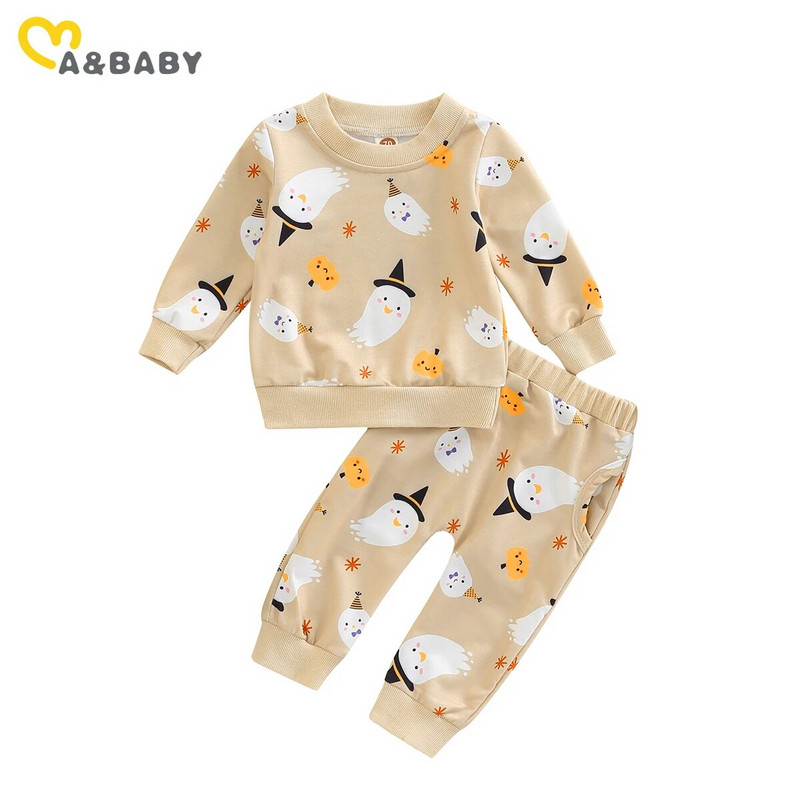 ma&baby 0-2Y Halloween Kisgyermek Csecsemő Gyerek Baba Fiú Lány Ruha Szettek Tök Szellem hosszú ujjú felsők Nadrág Ruhák Jelmezek