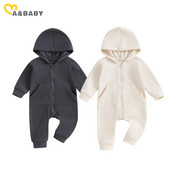 ma&baby 0-18M újszülött csecsemő baba fiú lányok kombiné hosszú ujjú egyszínű cipzáras nadrág Őszi tavaszi kisgyermek ruházat