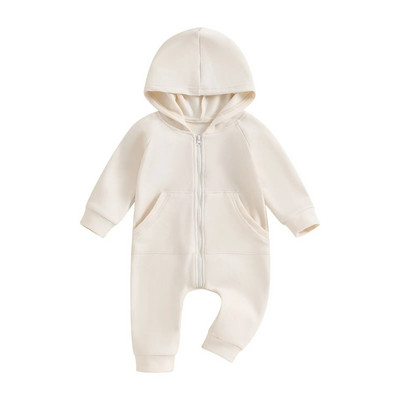 ma&baby 0-18M újszülött csecsemő baba fiú lányok kombiné hosszú ujjú egyszínű cipzáras nadrág Őszi tavaszi kisgyermek ruházat