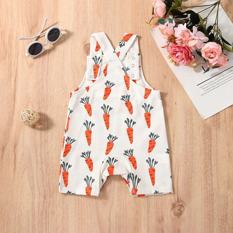 ma&baby 0-24M Húsvéti Tipegő Csecsemő Újszülött Baba Lány Fiú Romper Deer Sárgarépa mintás Ujjatlan Jumpsuit Overall Nyári Ruhák