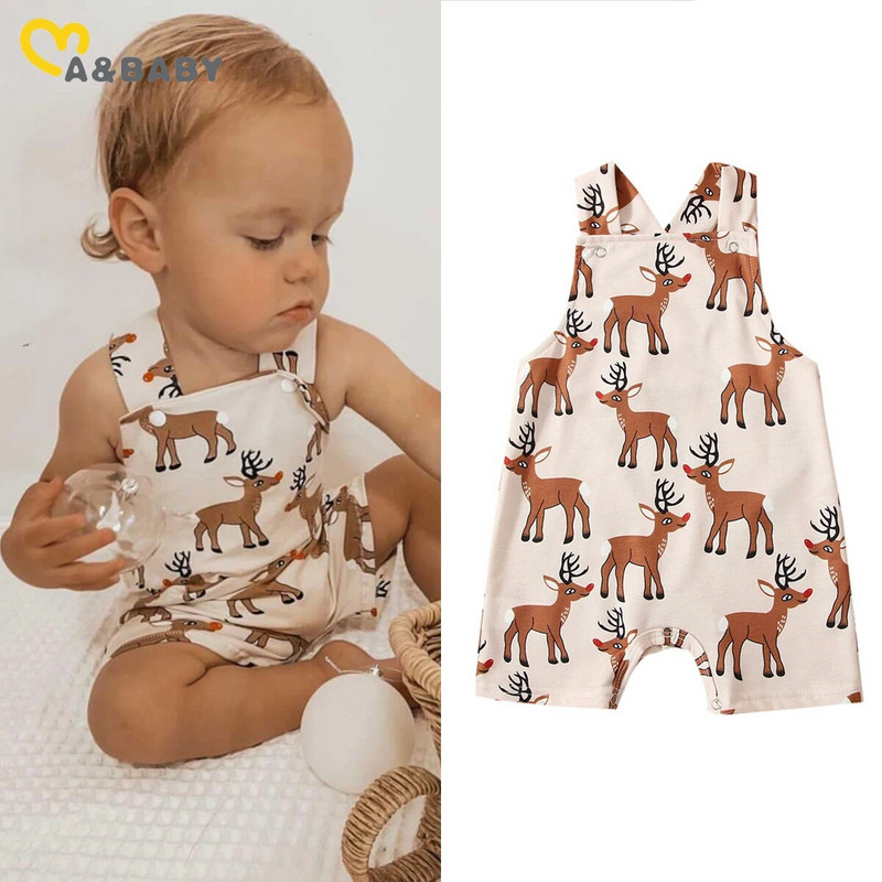 ma&baby 0-24M Húsvéti Tipegő Csecsemő Újszülött Baba Lány Fiú Romper Deer Sárgarépa mintás Ujjatlan Jumpsuit Overall Nyári Ruhák