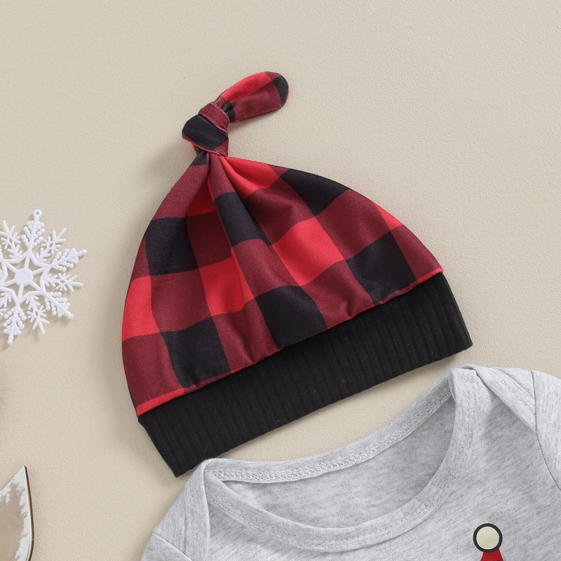 ma&baby 0-18M karácsonyi újszülött csecsemők fiúk lányok ruha készletek hosszú ujjú Mikulás nyomat kockás nadrág kalap karácsonyi ruhák