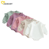 ma&baby 0-18M Νεογέννητο Βρέφος Κοριτσάκι Φθινοπωρινό Ανοιξιάτικο μακρυμάνικο μονόχρωμο βολάν Jumpsuit Ρούχα Playsuit