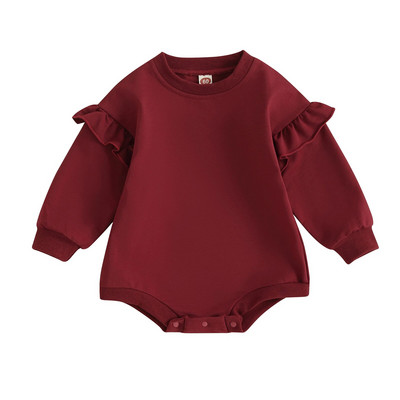 ma&baby 0-18M Νεογέννητο Βρέφος Κοριτσάκι Φθινοπωρινό Ανοιξιάτικο μακρυμάνικο μονόχρωμο βολάν Jumpsuit Ρούχα Playsuit