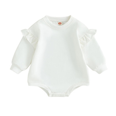 ma&baby 0-18M Νεογέννητο Βρέφος Κοριτσάκι Φθινοπωρινό Ανοιξιάτικο μακρυμάνικο μονόχρωμο βολάν Jumpsuit Ρούχα Playsuit