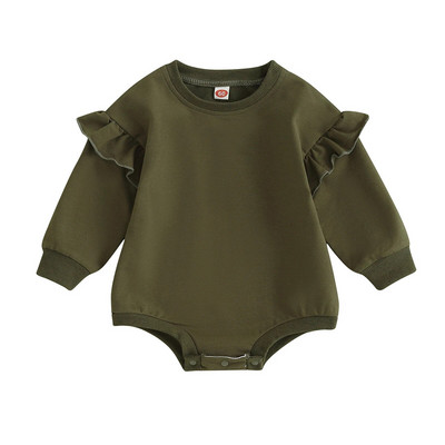 ma&baby 0-18M Νεογέννητο Βρέφος Κοριτσάκι Φθινοπωρινό Ανοιξιάτικο μακρυμάνικο μονόχρωμο βολάν Jumpsuit Ρούχα Playsuit