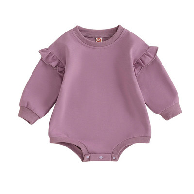 ma&baby 0-18M Νεογέννητο Βρέφος Κοριτσάκι Φθινοπωρινό Ανοιξιάτικο μακρυμάνικο μονόχρωμο βολάν Jumpsuit Ρούχα Playsuit