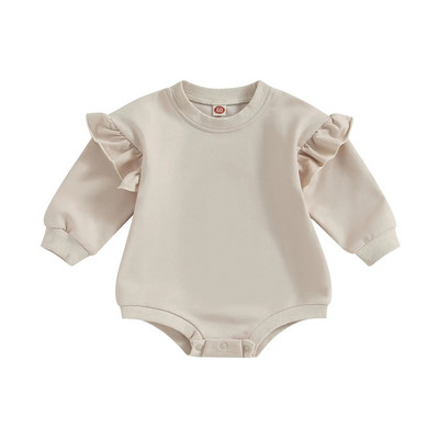ma&baby 0-18M Νεογέννητο Βρέφος Κοριτσάκι Φθινοπωρινό Ανοιξιάτικο μακρυμάνικο μονόχρωμο βολάν Jumpsuit Ρούχα Playsuit