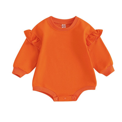 ma&baby 0-18M Νεογέννητο Βρέφος Κοριτσάκι Φθινοπωρινό Ανοιξιάτικο μακρυμάνικο μονόχρωμο βολάν Jumpsuit Ρούχα Playsuit