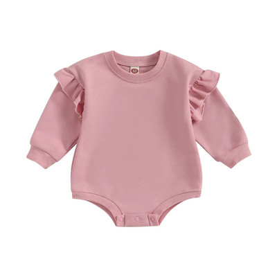 ma&baby 0-18M Νεογέννητο Βρέφος Κοριτσάκι Φθινοπωρινό Ανοιξιάτικο μακρυμάνικο μονόχρωμο βολάν Jumpsuit Ρούχα Playsuit