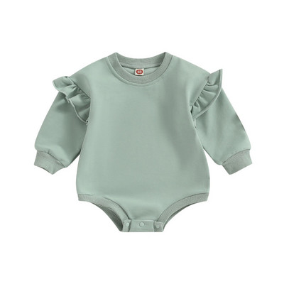 ma&baby 0-18M Νεογέννητο Βρέφος Κοριτσάκι Φθινοπωρινό Ανοιξιάτικο μακρυμάνικο μονόχρωμο βολάν Jumpsuit Ρούχα Playsuit