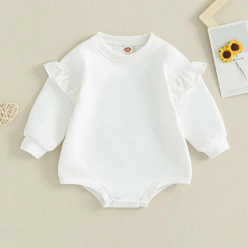 ma&baby 0-18M újszülött csecsemő baba lány nadrág őszi tavaszi hosszú ujjú egyszínű fodros jumpsuit játszóruha ruházat