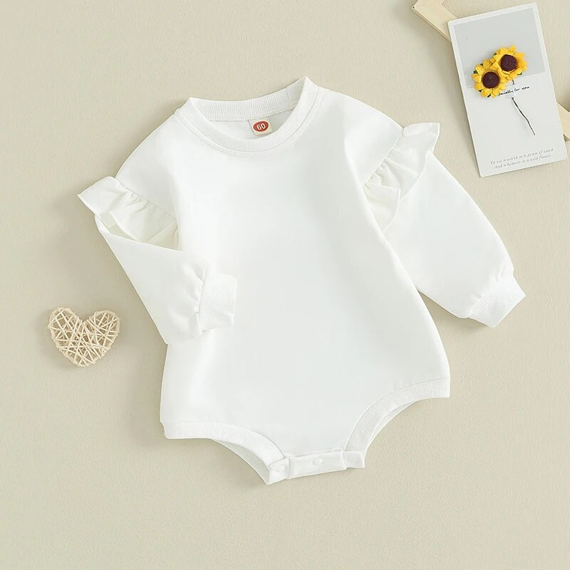 ma&baby 0-18M újszülött csecsemő baba lány nadrág őszi tavaszi hosszú ujjú egyszínű fodros jumpsuit játszóruha ruházat