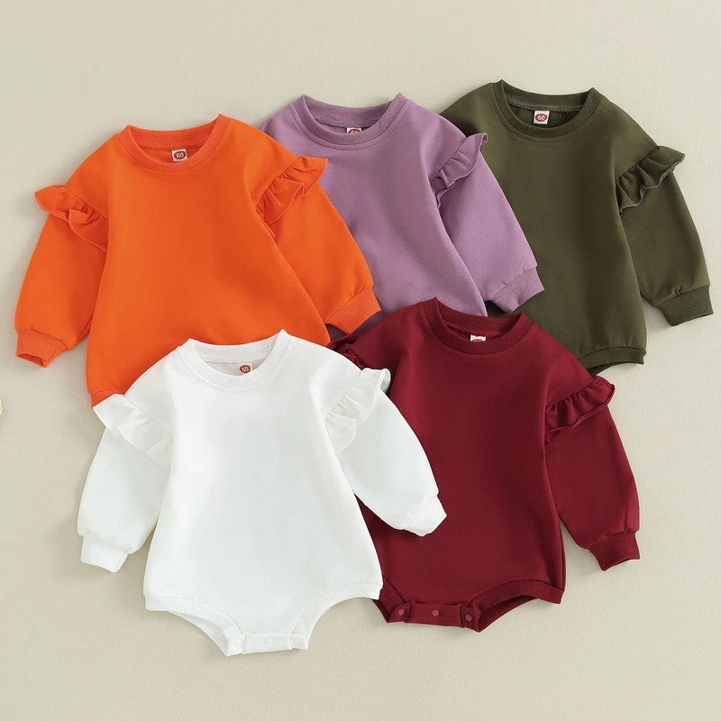 ma&baby 0-18M újszülött csecsemő baba lány nadrág őszi tavaszi hosszú ujjú egyszínű fodros jumpsuit játszóruha ruházat