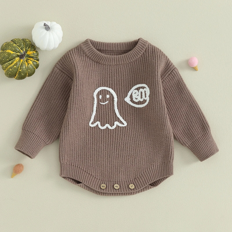 ma&baby 0-24M halloween újszülött csecsemő kisfiú lány lány cuki boo hímzés hosszú ujjú kötött kombinék jelmezek