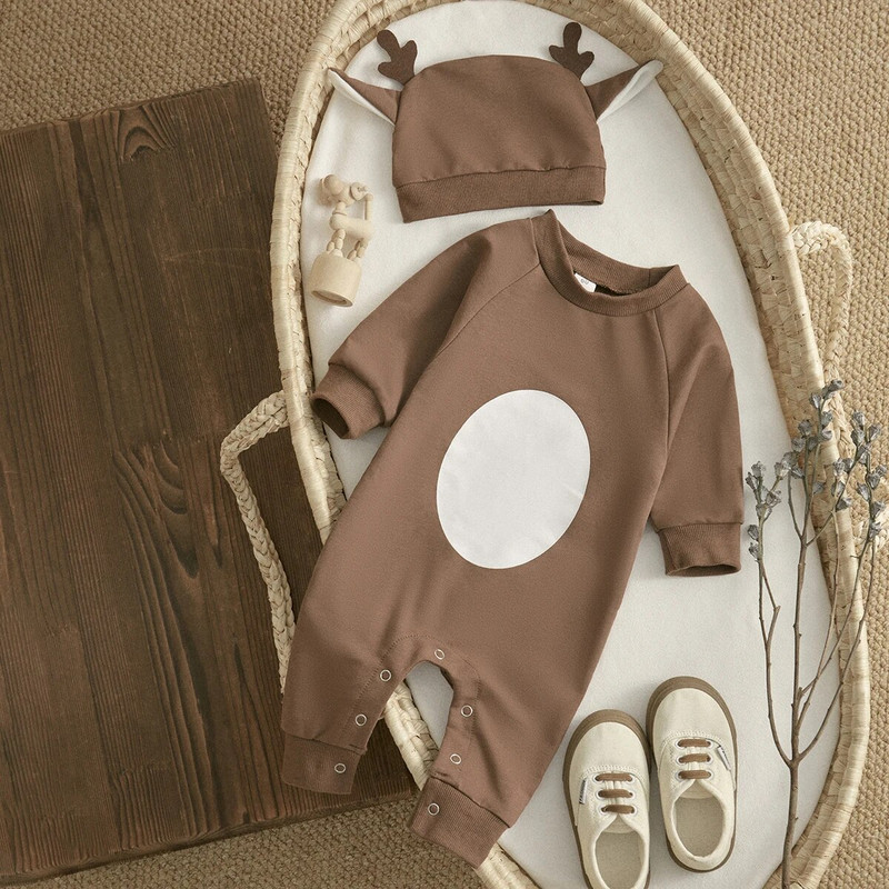 ma&baby 0-18M karácsonyi újszülött csecsemő kisfiú lány jumpsuit hosszú ujjú szarvas nadrág + sapka aranyos karácsonyi jelmezek