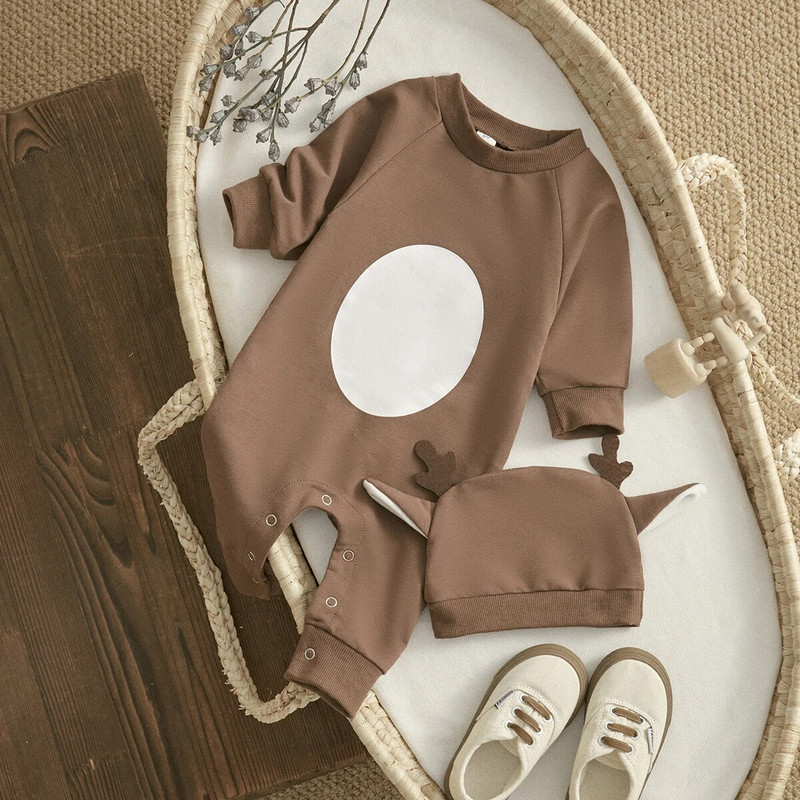 ma&baby 0-18M karácsonyi újszülött csecsemő kisfiú lány jumpsuit hosszú ujjú szarvas nadrág + sapka aranyos karácsonyi jelmezek