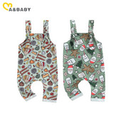 ma&baby 0-24M Χριστουγεννιάτικο νεογέννητο βρέφος νήπιο Βρεφικά κορίτσια αγόρια Ολόσωμη φόρμα αμάνικη μελόψωμο άνδρας με εκτύπωση Romper Χριστουγεννιάτικες στολές