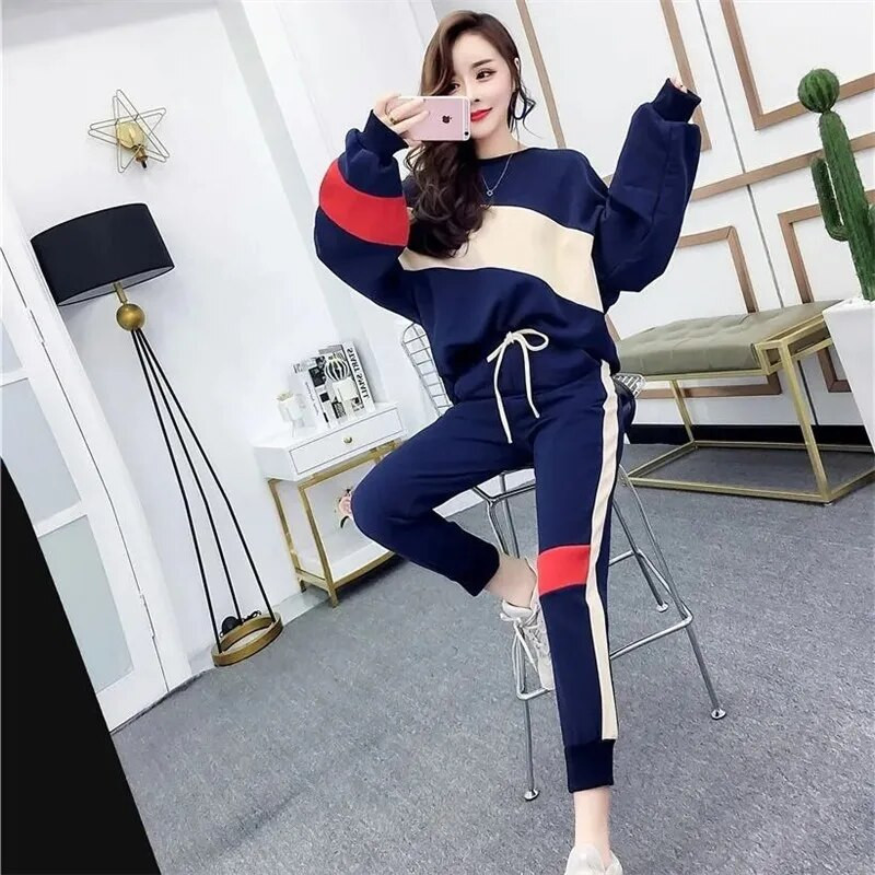 Női atlétaruha 2022 tavaszi nyár hosszú ujjú pulóver Sport ruha 2 db sport szett ruhák csíkos divat futó szettek