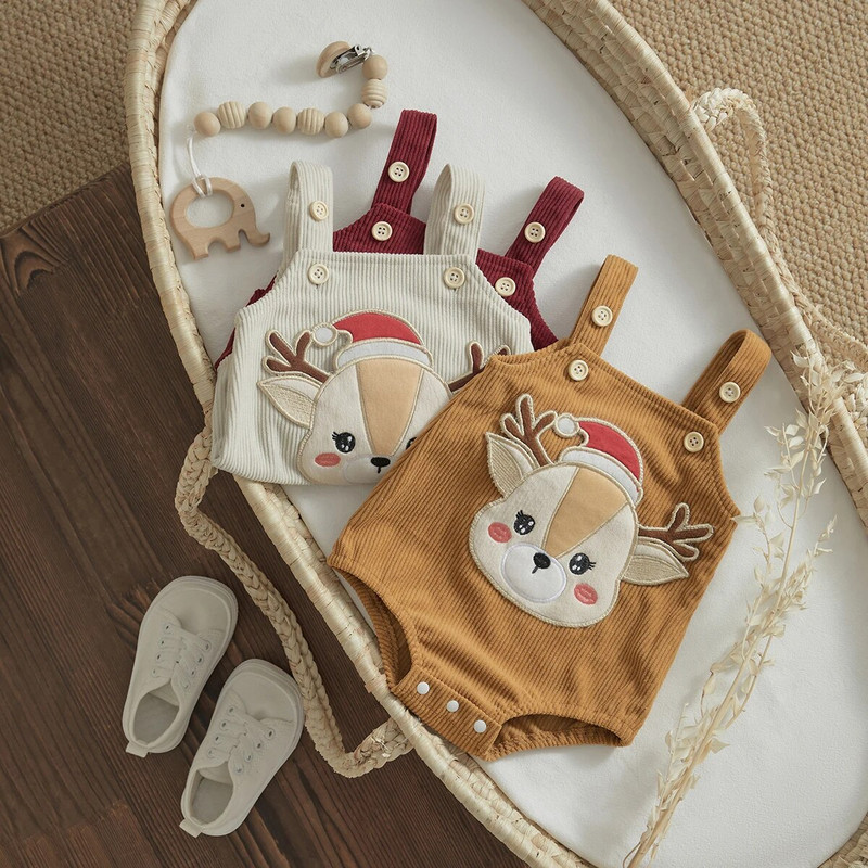 ma&baby 0-18M karácsonyi újszülött csecsemő baba fiú lány pólós csecsemő kordbársony hímzés szarvas kombiné overall karácsonyi jelmez