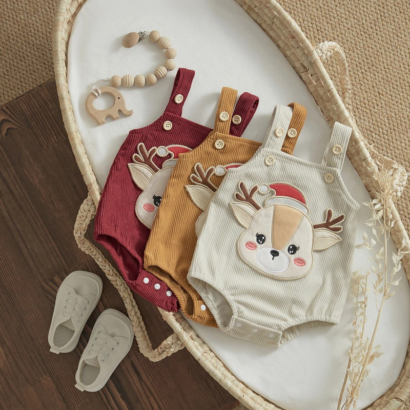 ma&baby 0-18M karácsonyi újszülött csecsemő baba fiú lány pólós csecsemő kordbársony hímzés szarvas kombiné overall karácsonyi jelmez