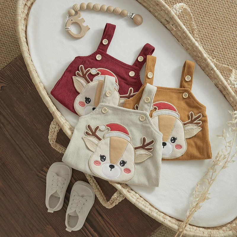ma&baby 0-18M karácsonyi újszülött csecsemő baba fiú lány pólós csecsemő kordbársony hímzés szarvas kombiné overall karácsonyi jelmez