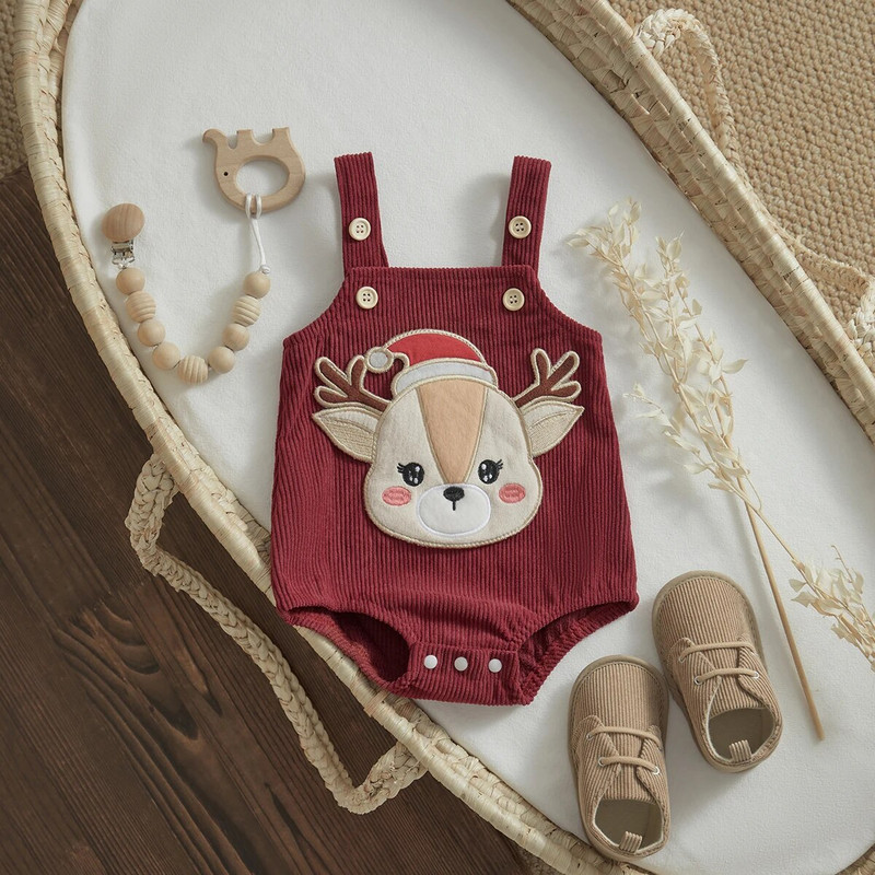 ma&baby 0-18M karácsonyi újszülött csecsemő baba fiú lány pólós csecsemő kordbársony hímzés szarvas kombiné overall karácsonyi jelmez
