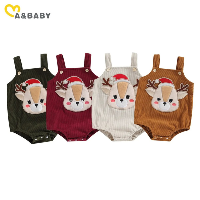ma&baby 0-18M karácsonyi újszülött csecsemő baba fiú lány pólós csecsemő kordbársony hímzés szarvas kombiné overall karácsonyi jelmez